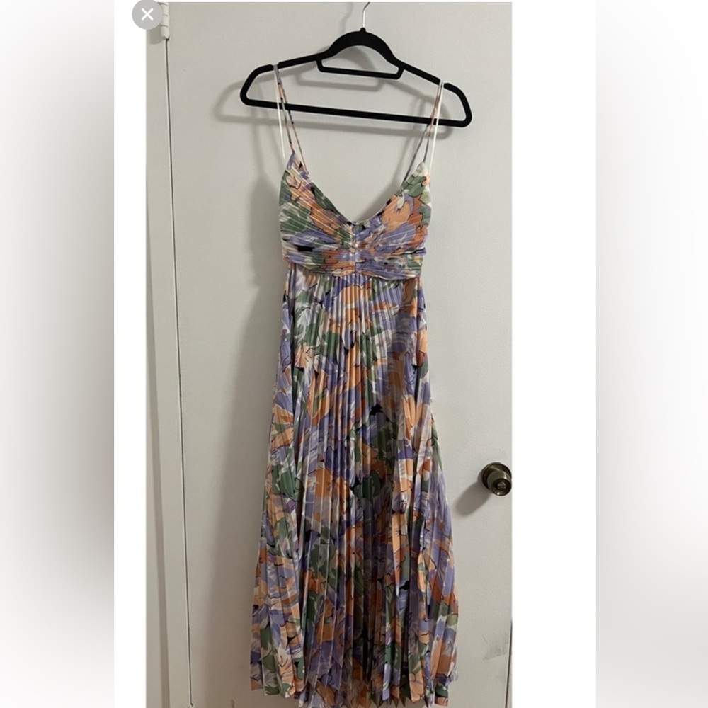 Astr Blythe Floral Plisse Midi Dress L